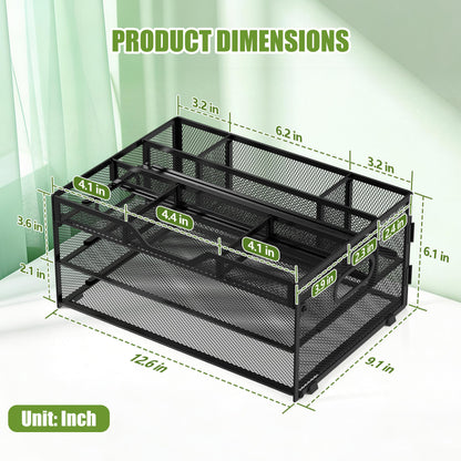 NextFile 3-Tier Letter Paper Tray Desk Organizer, Black Desktop File Rack Holder with 3 Drop in Pencil Holder and Sliding Tray for Office Classroom and Home Supplies Organization Storage