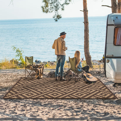 GENIMO Outdoor Rug for Patio Clearance, 6'x9' Reversible Plastic Straw Rugs, Lightweight Waterproof RV Camping Mat for Camper, Balcony, Deck, Backyard, Picnic, Coffee & Brown