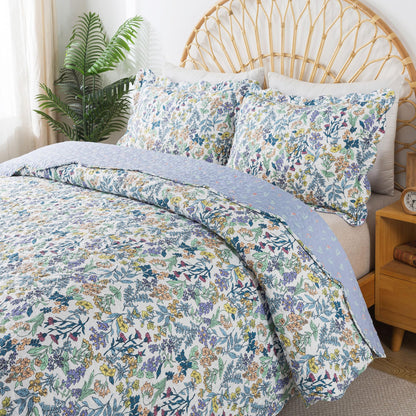 HoneiLife Quilt Sets Queen Size - Floral Quilt 3-Piece,Botanical Bedspreads Wildflower Coverlets for Queen Bed,Microfiber Bed Cover, Queen Quilt Bedding Set All Season Quilts-Variety