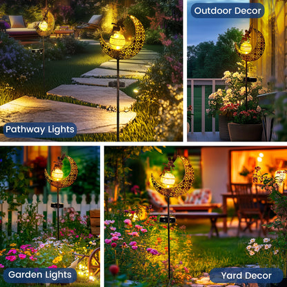 SUNCKET Fairy Garden Solar Lights Outdoor Moon Stakes, Waterproof Outdoor Metal Decor Gifts for Women Mom, Art Moon Sculpture for Yard, Patio, Garden, Porch, 1 Pack