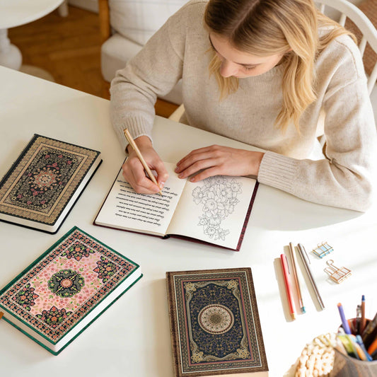 Mlife Thick Journal A5 Blank Notebook,288 Pages A5 Skethbook,120gsm Plain Paper,Vintage Hardcover Sketch book with Gold-Embossed Floral for Men Women,5.5'' X 8.27''