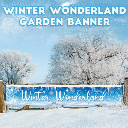 Ctosree 4 Pcs Winter Wonderland Backdrop Banner Party Decorations Garden Banner for Indoor Outdoor Winter Holiday Parties