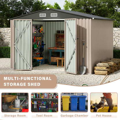 12X10 ft Outdoor Metal Storage Building, Storage Shed with Secure Lockable Door & Air Ventilation System, Premium Metal Tool Shed for Garden, Backyard, Patio, Ideal for Lawn Equipment & Tools