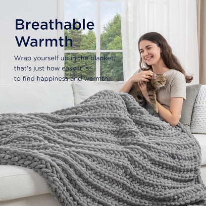 Maetoow Handmade 20 lb Soft Knitted Weighted Blanket, 60 x 80 in Breathable Chunky Knit Gravity Blanket Throw, Home Decor for Sofa Couch Bed, Light Grey