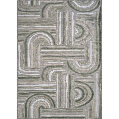 CAMILSON Indoor Outdoor Rug, Beige 5x7 Geometric Arch Striped Area Rugs for Patio and Home Areas, Easy-Cleaning Non-Shedding Living Room, Garden and Deck Washable Outside Carpet (5 x 7)