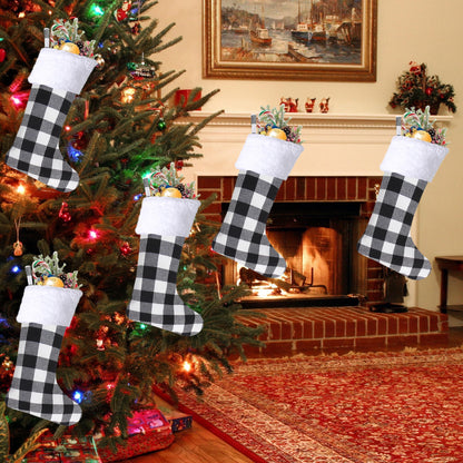 Christmas Stockings 4 Pack,Buffalo Plaid Christmas Stockings,20 Inch Classic Large White Black Plaid Christmas Stockings Decorations,Xmas Stockings Set of 4 Fireplace Family Holiday Party Decor