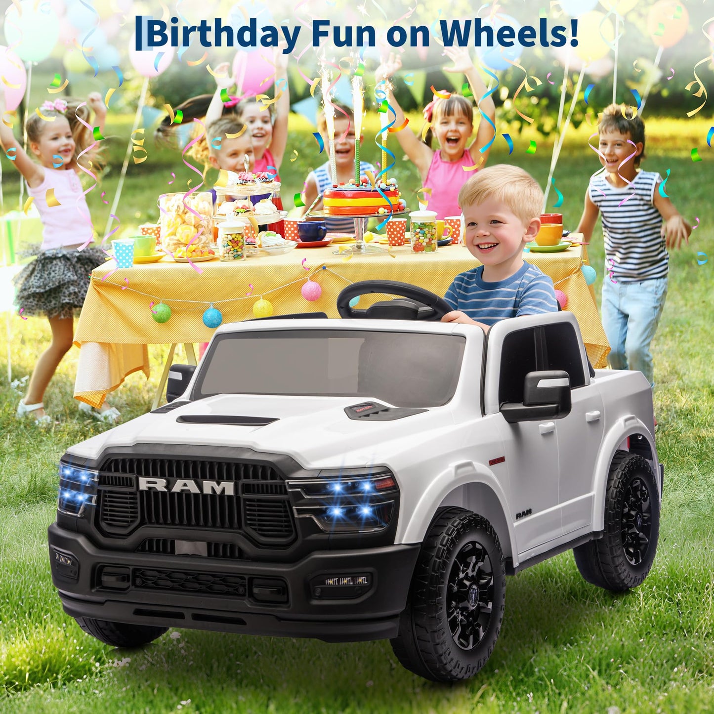 Licensed RAM 2500, 2 Seater Electric Car for Kids, 24v Ride on Truck w/Remote Control, Toddler Ride on Toys w/Bluetooth, Spacious Truck Bed, 3 Speed, LED Lights, Suspension, Gifts for Boys Girls