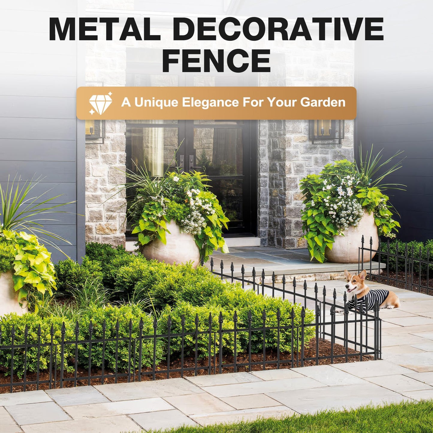 LATIHUUM Decorative Garden Fence 10ft (L) x 19in (H) - 7 Panels Heavy Duty Garden Fencing Animal Barrier Rustproof Metal Fence Border for Outdoor Yard & Flower Bed Decor