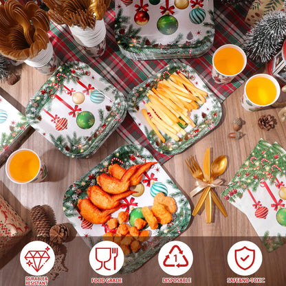 Ziliny 350 Pcs Christmas Party Supplies Christmas Tree Hanging Ball Party Tableware Set Square Paper Plates Disposable Napkins Cups Plastic Cutlery for Xmas Holiday Serves 50 Guests(Xmas Ball)