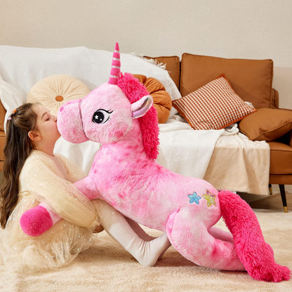 IKASA Giant Unicorn Stuffed Animal Plush Toys, Licorne Soft Toy Large Cute Huge Big Size Jumbo Kawaii Fluffy Plushy Fat Oversized Plushie,Gifts for Kids Girls (Pink, 43 inches)
