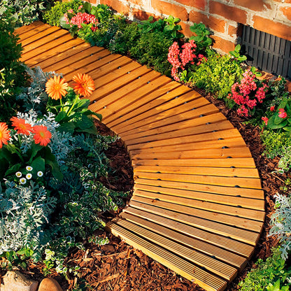 Plow & Hearth 6' Curved Outdoor Wooden Pathway | 17" Wide Rollout Outdoor Garden Walkway | Weather-Resistant Hardwood Cedar Board Walkway Landscape Edging | Decorative Lawn Patio Wedding Party