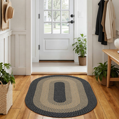 RCTJHOME 3x5 Oval Braided Area Rug, All-Season Farmhouse Rug for Living Room, Dining Room & Kitchen, Door Mat with Anti-Slip Pads for High Traffic Areas, Rope Rug Without Rubber, Brown with Black