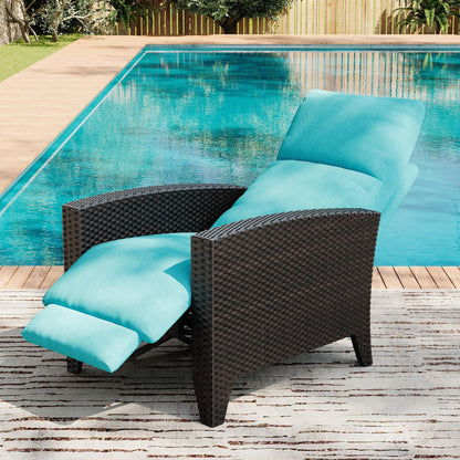 IDEALHOUSE Wicker Outdoor Recliner Reclining Patio Chair with Adjustable Back & Footrest 150° Lay-Flat Reclining with Air Pump Rattan Flip-Up Side Table Outdoor Lounge Chair for Pool Deck Balcony