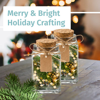 Square Glass Jars with Lids - Set of 12 Mini Glass Jars with Corks for Wedding & Party Favors, DIY Crafts, Potions, Spices & Candy, 3.4 oz