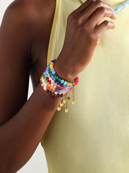 Badu Gemstone Beaded Bracelet for Women Colorful Natural Stone Freshwater Pearl Surfer Beach Rainbow Bracelet Jewelry Gift