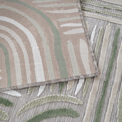 CAMILSON Indoor Outdoor Rug, Beige 5x7 Geometric Arch Striped Area Rugs for Patio and Home Areas, Easy-Cleaning Non-Shedding Living Room, Garden and Deck Washable Outside Carpet (5 x 7)