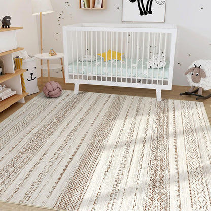 Nakagishi 10x14 Area Rugs Living Room: Washable Boho Large Neutral Modern Soft Farmhouse Rug Stain Resistant Indoor Non-Slip Accent Carpet for Bedroom Nursery Kids Playroom Office Dining Room- Brown