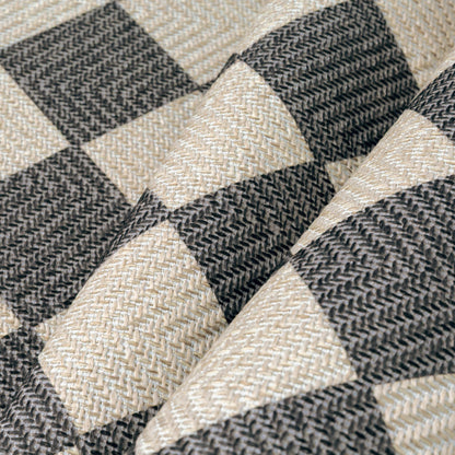 HUGEAR 8x10 Outdoor Rug Black/Beige Linen-Look Fabric Checkered Area Rug High Traffic Stain Resistant Easy Clean Durable Rugs for Indoor/Outdoor Patio Deck Balcony Porch Garden Courtyard