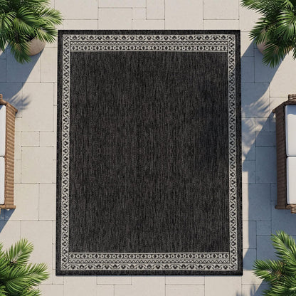 Washable Outdoor Rug 8x10 Modern Area Rugs Outdoor Carpets Bordered Pattern Non Shedding Waterproof Easy Clean Patio Deck Porch Living Room Bedroom Garden RV (8 X 10 Dark Gray)