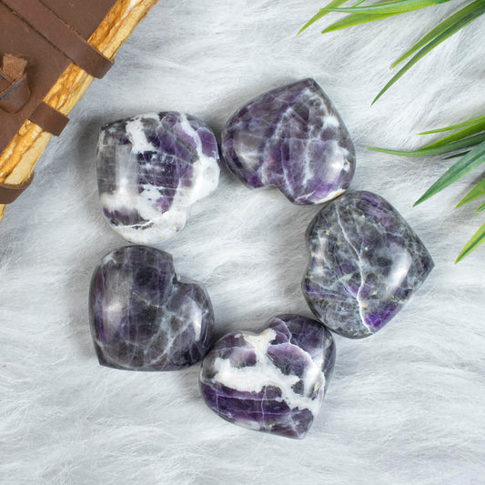 Crocon 50mm Morado Opal Heart Stone Big Heart Shape Puff Stones Set 450+ Carats Pocket Crystal Healing Tumble Collection Palm Worry Stone Good Luck Charm Meditation Gift Craft Home Decor