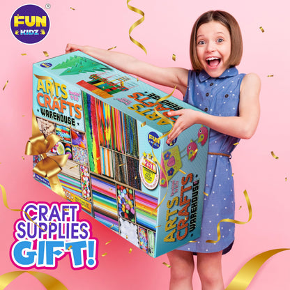 3 Layers Jumbo Arts and Crafts Supplies Warehouse, Biggest Chest Box 17.91Wx12.4L Includes 1600+ Giant Craft Materials Kit for Kids 6-12 Creative Toys Birthday Gift for Preschool Girls and Boys