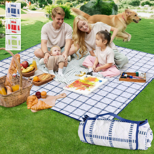 Alvantor® Extra Large Picnic Outdoor Blanket, 80"x 80" Waterproof Foldable Camping Blankets, Portable Picnic Mat for Travel, Park, and Beach, Sandproof, Soft & Durable, Bule