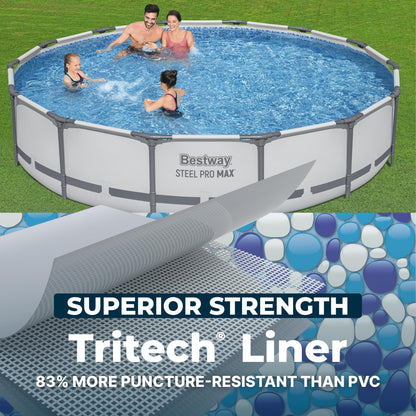 Bestway Steel Pro MAX 14' x 33" Round Above Ground Swimming Pool Set, 530 GPH Filter Pump, Tritech Puncture Resistant Liner, ClickConnect Steel Frame, Gray