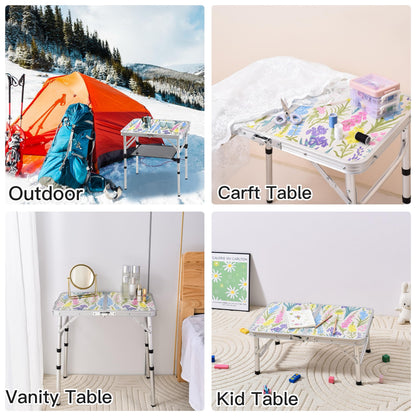 Yriuat Folding Camping Table 2ft Portable Pinic Table Adjustable Height Small Card Table Aluminum Foldable Lightweight with Carry Handle for Outdoor Indoor Hiking Camp BBQ Beach (Blooming Floral)