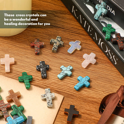 Nuenen 50 Pcs Easter Cross Crystal Stone Bulks 1'' Natural Crystal Wall Cross Shaped Worry Stones Charm Pocket Quartz Gift Halloween Easter Decor(0.71 x 0.98 x 0.24 Inch,Classic)