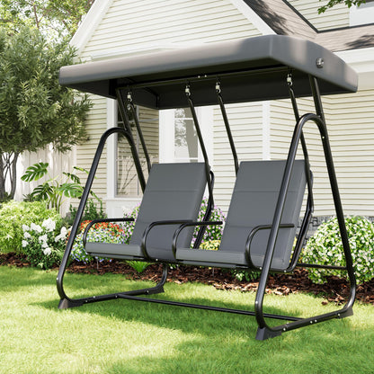 GarveeLife 2 Person Porch Swing Chair, Heavy Duty Outdoor Patio Swing Glider with Adjustable Canopy & Removable Cushions, Independent Swing Chairs for Garden, Balcony, Poolside, Backyard, Dark Grey