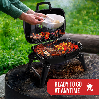Grill Trade Portable Charcoal Grill - Mini BBQ Grill - Small Table Top Charcoal Grill for Camping, Outdoor Cooking - Foldable Camping Grill for Picnics, Tailgating and Backyard Grilling