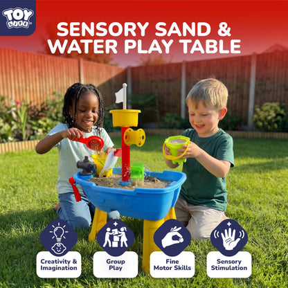 TOY Life Pirate Ship Water Table Set with 13 Gold Coins, 10 Gems, 6 Molds, 3 Shovels and Cup, Sand and Water Play Table for Kids, Indoor and Outdoor Use