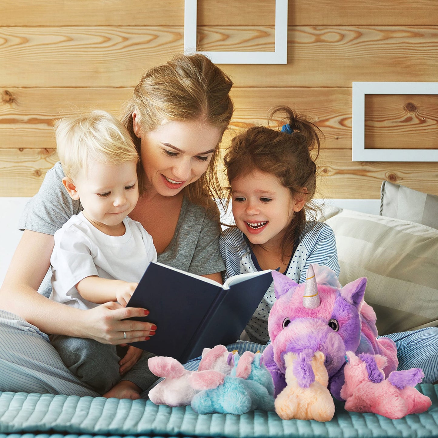 IKASA Mommy Unicorn Toys for Girls Age 4-6,Mom and Baby Stuffed Animal Plush Toy,Small Family Set Toy with Little Babies,Gifts for Kid (Unicorn,18")