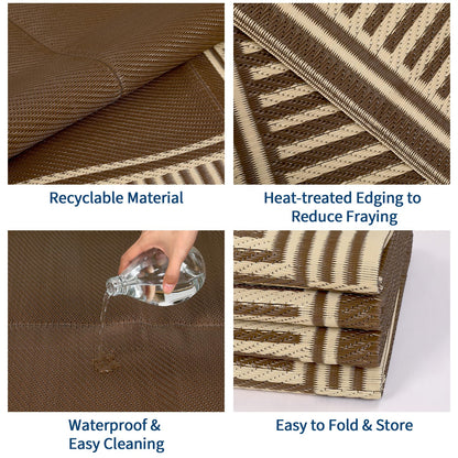 IDEALHOUSE Outdoor Rug 10'x20' Reversible Portable Lightweight Waterproof UV Resistant Plastic Straw Patio Mat for RV Camping Picnic Deck Backyard Peony Brown