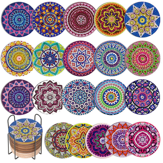 Caffox 20 Pieces Diamond Art Painting Coasters Kit with Holder, Diamond Art Coasters, DIY Diamond Art Crafts Projects, Diamond Art Kits for Adults and Beginners(Mandala Style)