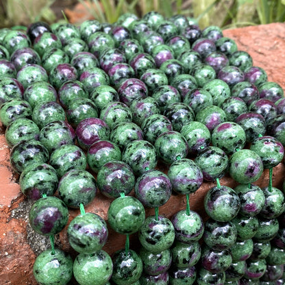 ABCGEMS Tanzania Darkest Ruby in Zoisite Beads - AAA (Occasional Red Ruby Inclusions & Intense Green Zoisite) Healing Energy DIY Jewelry Making Smooth Round 10mm