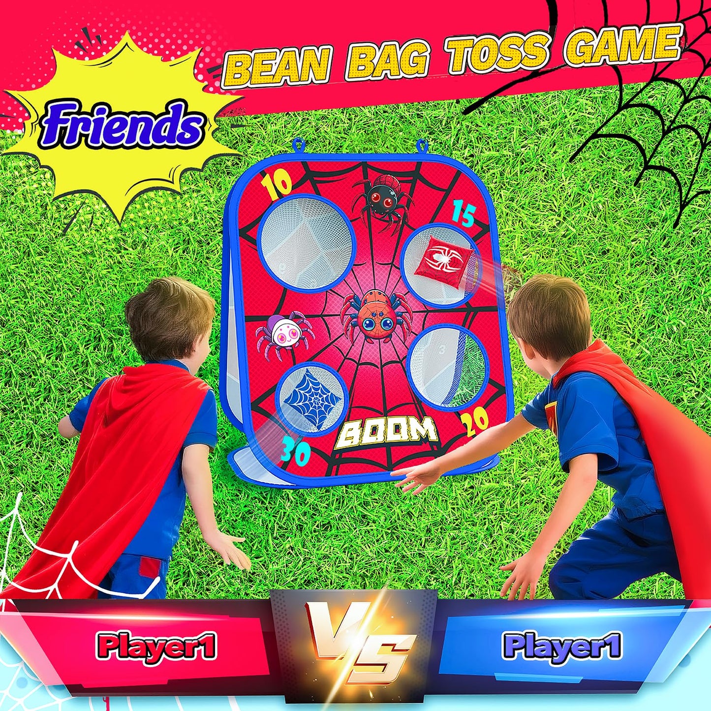 Spider Bean Bag Toss Game, 3-in-1 Cornhole Board Outdoor Toys for Kids, Family Party Activity Toddler Yard Backyard Beach Lawn Party Camping Game Toys for 3 4 5 6 7 8 Year Old Boys Girls Birthday Gift