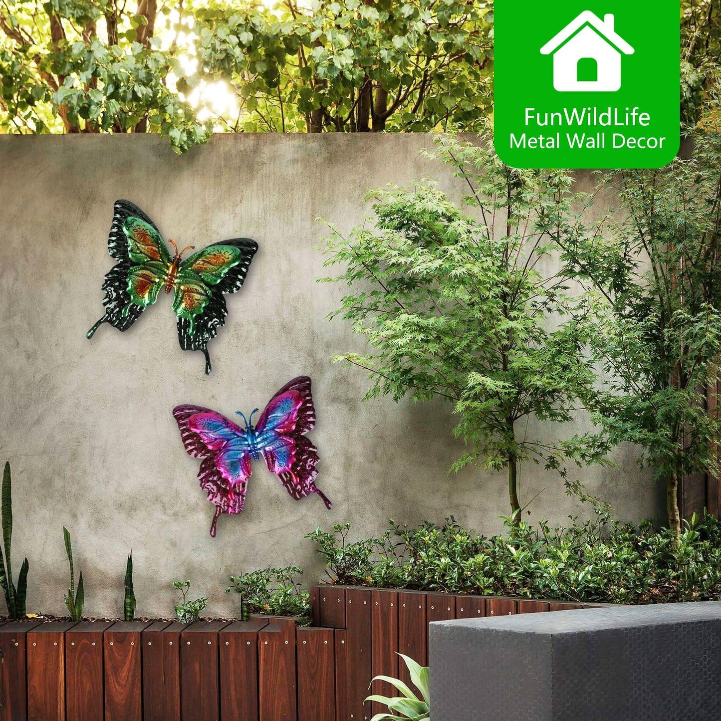 FUNWILDLIFE Metal Butterfly Wall Decor - 2 Pack 11.4" Outdoor Fence Wall Art Decor, Large Butterfly Wall Decor for Garden Yard Living Room Bedroom Patio Balcony
