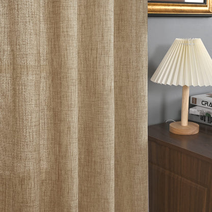 YoungsTex Burlap Linen Curtains 63 Inch Length 2 Panels for Bedroom, Toffee Tan Semi Sheer Drapes Textured with Bronze Grommet Light Filtering for Living Room Farmhouse, 52 X 63 Inch