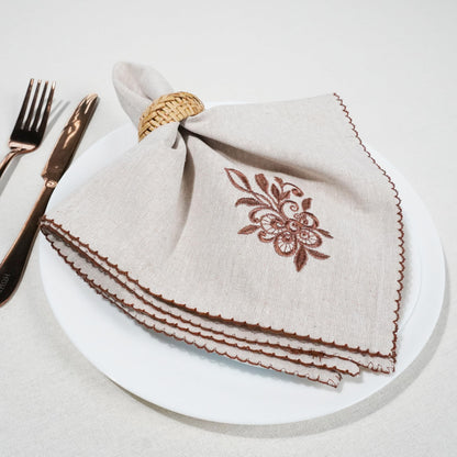 Luxury Embroidered Cloth Napkins – Biscuit Lattice, Set of 6, 18x18 | Elegant Cotton Blend Dinner Napkins with Floral Motif for Holiday Tables, Thanksgiving, Christmas & Formal Dining