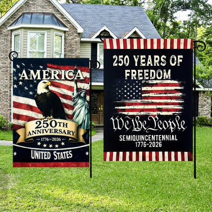 2pcs 250th Anniversary American Garden Flag,July 4th Independence Day Patriotic Banner,Double-Sided Waterproof 1776-2026 Commemorative Flags (250th Anniversary American Flag & Eagle - Black, 12" x 18" Inch)