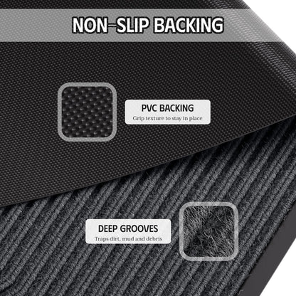 EZ2LIVE Front Door Mat, 3' x 5' Heavy Duty Door Mat Outside Entrance, Non-Slip Welcome Mat, Absorbent & Dirt Resistant, Low Profile Large Door Mats, Commercial Rugs for Entryway Indoor Outdoor, Grey