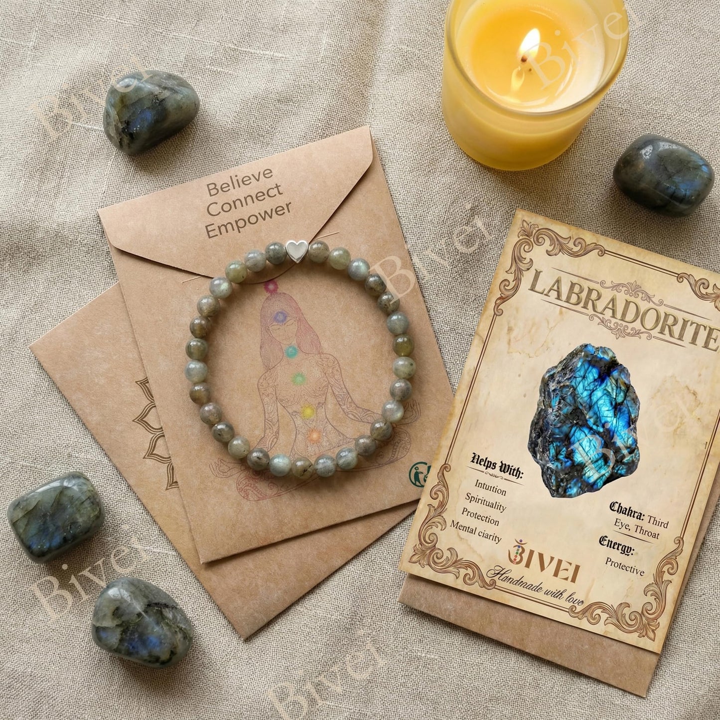 Bivei 6mm Labradorite Crystal Stretch Bracelets for Women, Handmade Natural Stone Beaded Bracelet, Yoga Protection Jewelry Gift