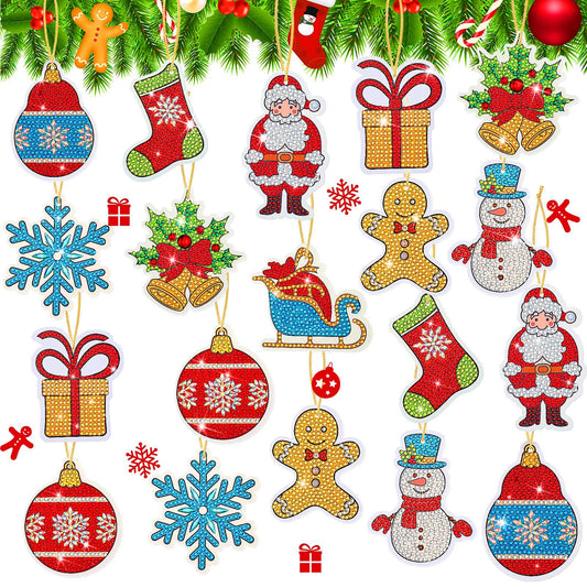 Eersida 20 Pieces Christmas Diamond Art Ornaments Tags 5d DIY Keychains Kit Christmas Hanging Diamond Art Kits Ornaments for Xmas DIY Crafts(Lovely Style)