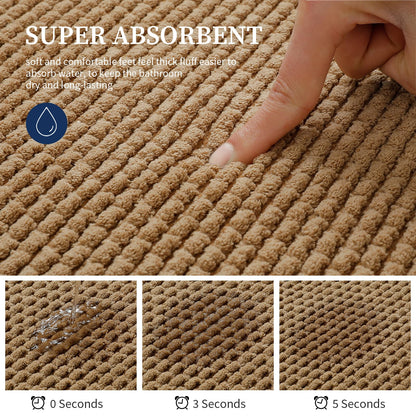 YIHOUSE Bathroom Rugs 17x24, Extra Thick Soft Absorbent Chenille Bath Rug Non-Slip Quick Dry, Machine Washable Bath Mats for Bathroom, Floor, Tub and Shower, Home Decor, Beige