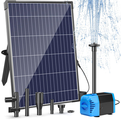 POPOSOAP 12W Solar Water Fountain Pump, 160GPH Solar Pond Pump with Dry-Run Protection, Solar Water Pump Kit with 4 Nozzles, 16.5ft Cord & 6.6ft Tubing for Ponds, Gardens,Hydroponics-P112L