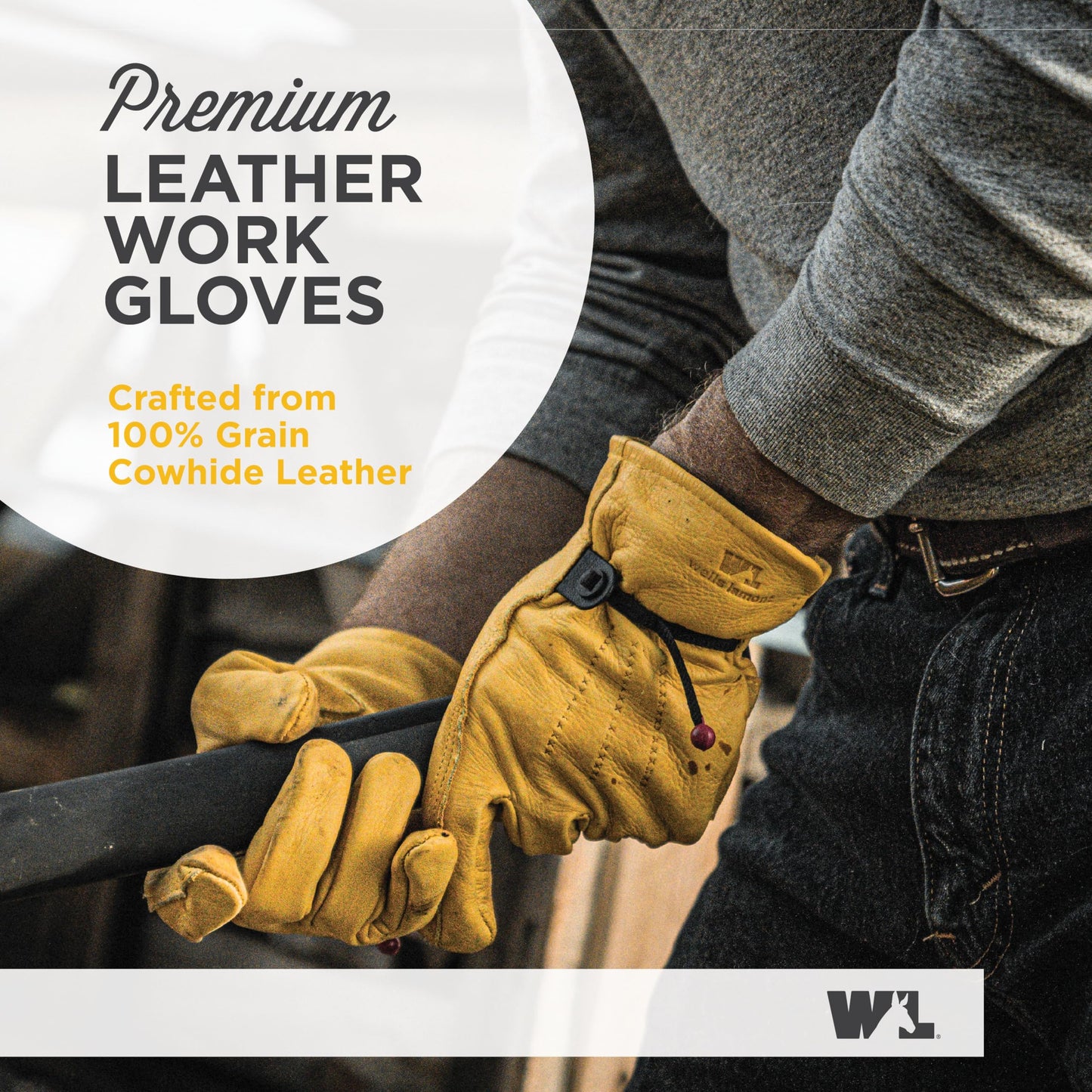 Wells Lamont Leather Work Gloves for Men – Heavy Duty, Cowhide, Abrasion & Puncture Resistant – Adjustable Wrist, Gunn Cut Design, Ideal for Ranching, Farming, Construction - Saddletan - S