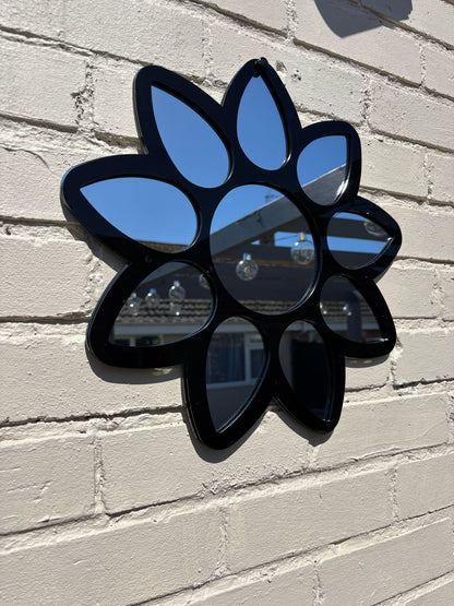 Servewell Outdoor Garden Wall Mirror, Decorative Flower Design, Black Frame, 30cm
