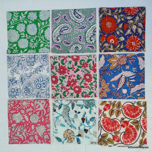 INDIANHANDICRAFTS 10 Pc Mix Lot Hand Block Print Napkin, 100% Cotton, 16x16 Inch, Multicolor Floral, Square, Napkin