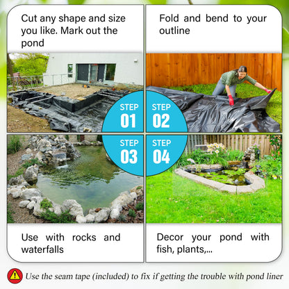 PAMAZY [Premium] 45 Mil LDPE Pond Liner with Seam Tape, Pond Lining for Fish Pond, Performed Garden Ponds, Large Pond Liner for Fishpond, Koi Pond, Waterfall, Streams (9.8 x 13.1FT)
